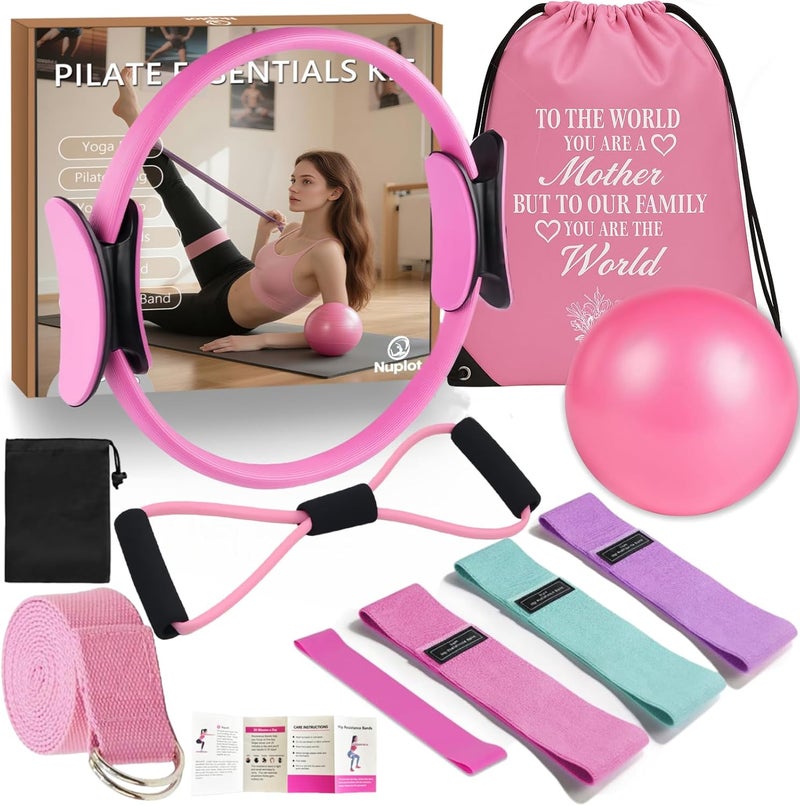 Nuplot Pilates Equipment 15" Pilates Ring Plus, Pilates Kit for Home Workouts, Pilates Essentials Kit for Women with Pilates Ring and Ball Set, Booty Bands, Figure 8 Resistance Band, Yoga Band - Image 1